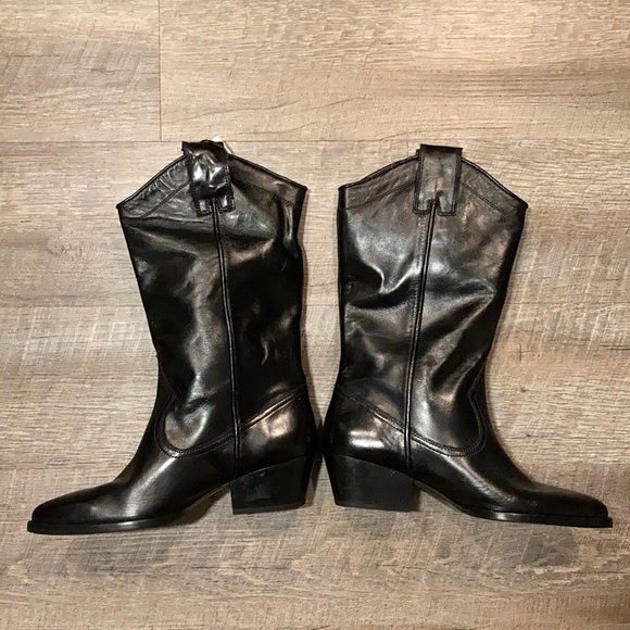 Zara black leather Cowboy boots 6 - Picture 3 of 10